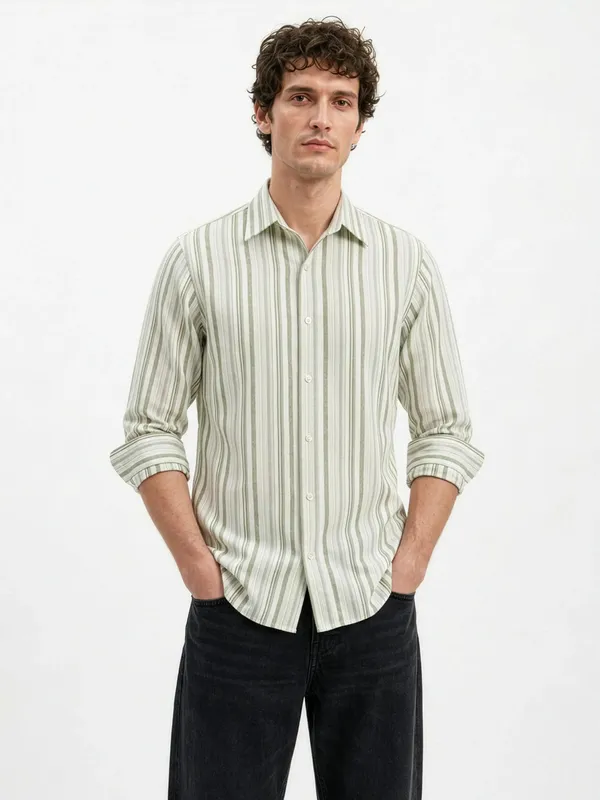Green_Striped_Cotton_Slim_Fit_Shirt_For_Men