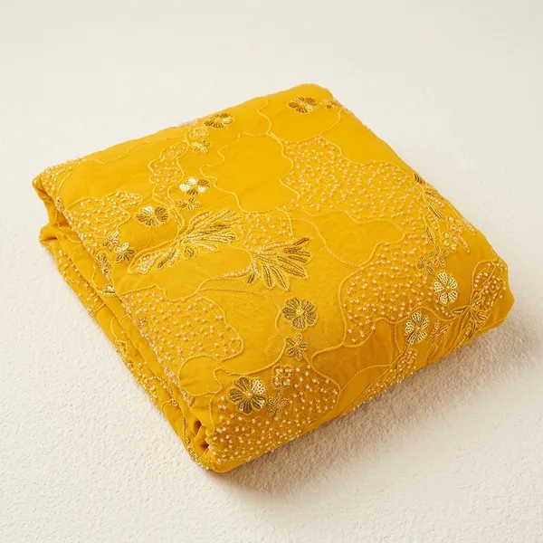 Yellow_Georgette_Floral_Beads_&_Sequins_Embroidered_Fabric