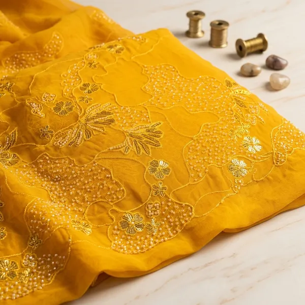 Yellow_Georgette_Floral_Beads_&_Sequins_Embroidered_Fabric