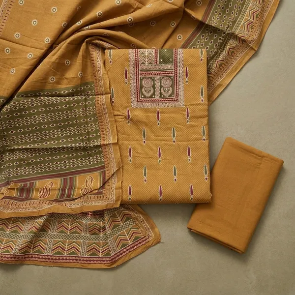 Mustard_Cotton_Ikat_Unstitched_Suit_For_Women