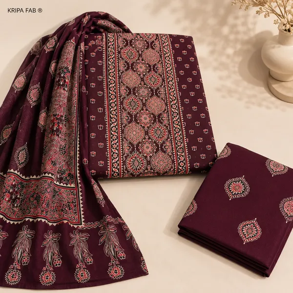 Premium_Rayon_Cotton_Ajrakh_Printed_Unstitched_Suit_with_Dupatta_I_Maroon