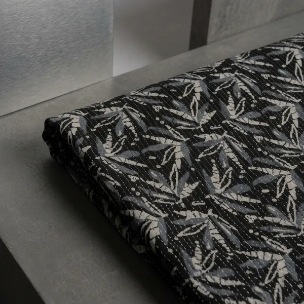 Black_Cotton_Kantha_Leaf_Textured_Printed_Fabric