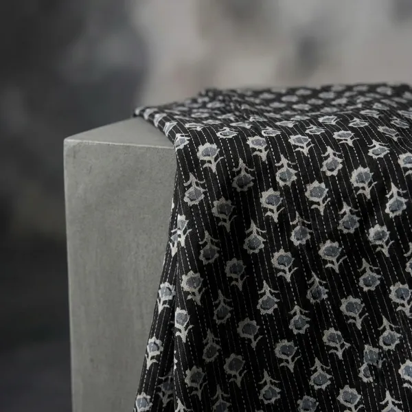 Black_Cotton_Kantha_Ikat_Printed_Fabric