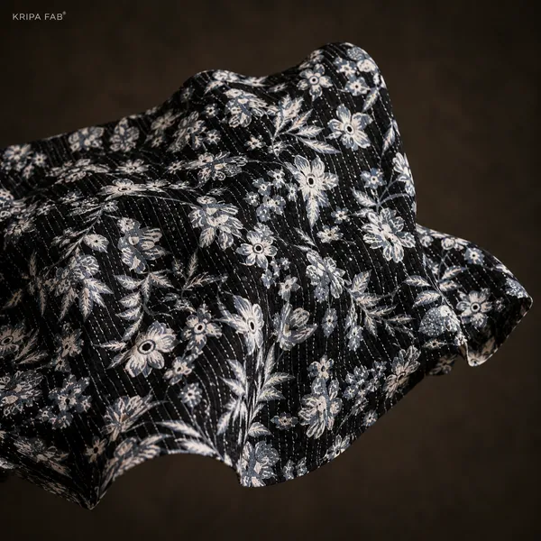 Black_Cotton_Kantha_Floral_Printed_Stripe_Fabric