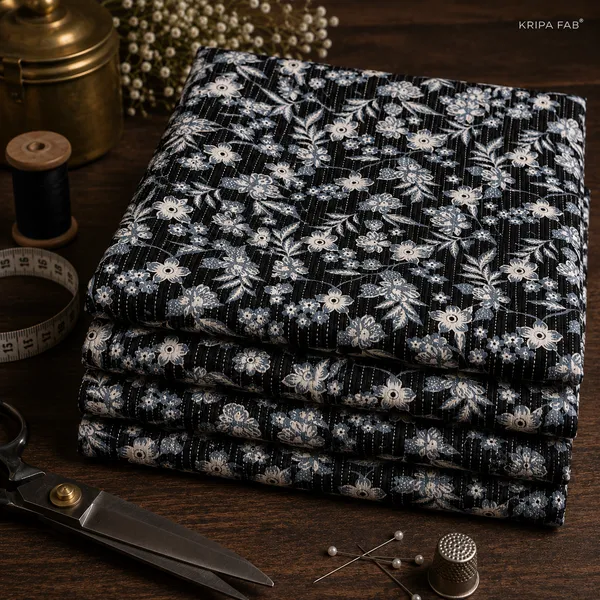 Black_Cotton_Kantha_Floral_Printed_Stripe_Fabric