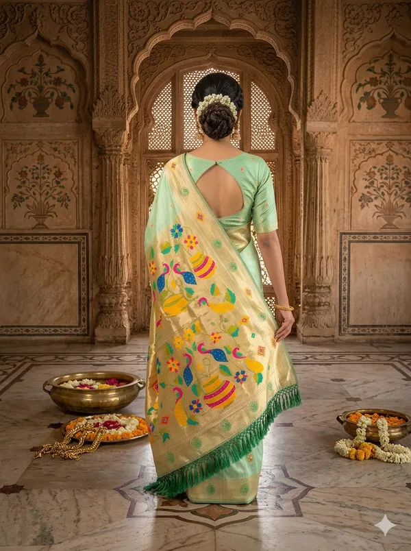 Mint_Green_Woven_Silk_Floral_Embroidered_Saree_For_Women