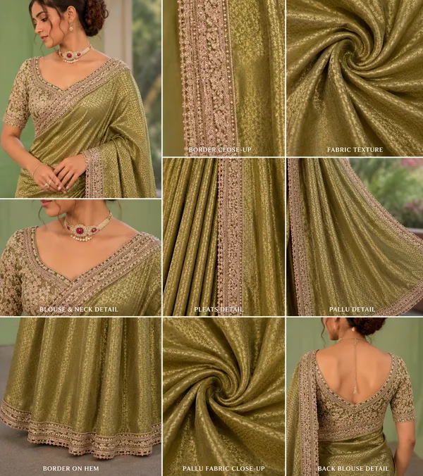 Olive_Green_Satin_Jacquard_Silk_Sequin_Embellished_Saree_For_Women