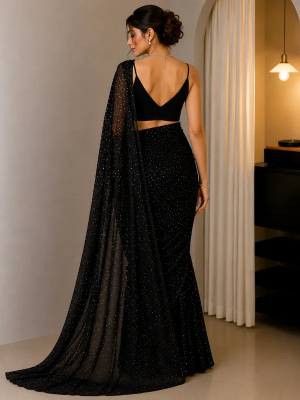 Black_Sequin_Embellished_Net_Saree_For_Women
