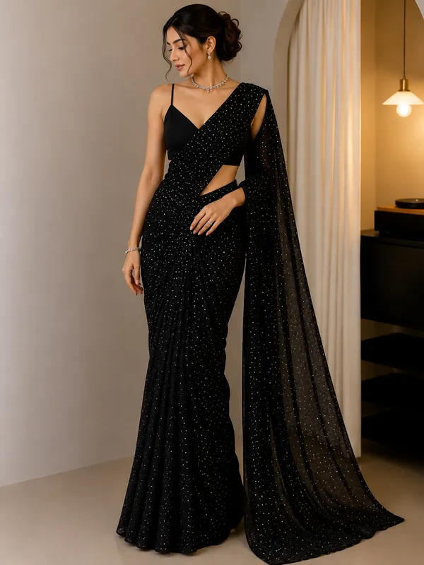 Black_Sequin_Embellished_Net_Saree_For_Women