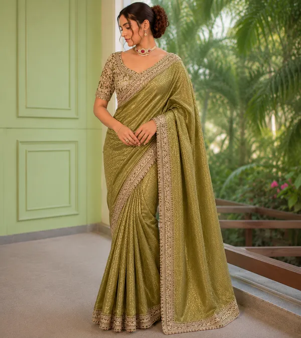 Olive_Green_Satin_Jacquard_Silk_Sequin_Embellished_Saree_For_Women