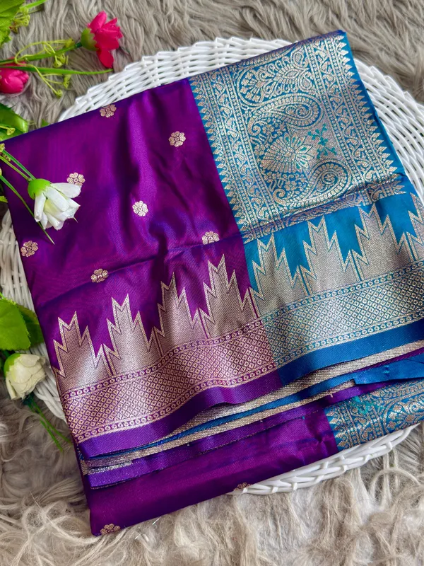 Purple_Banarasi_Woven_Silk_Zari_Turquoise_Border_Saree_For_Women