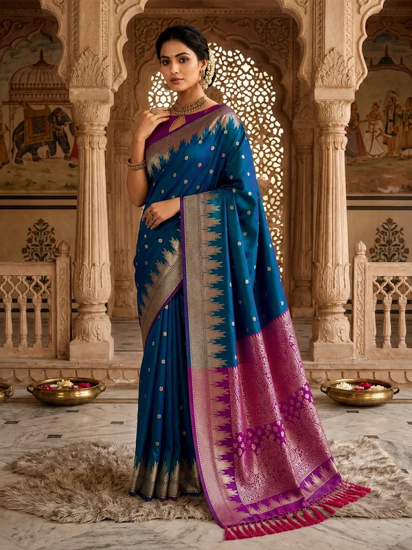 Blue_Woven_Silk_Banarasi_Zari_Border_Saree_For_Women