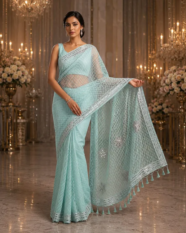 Mint_Aqua_Luxe_Designer_Net_Saree