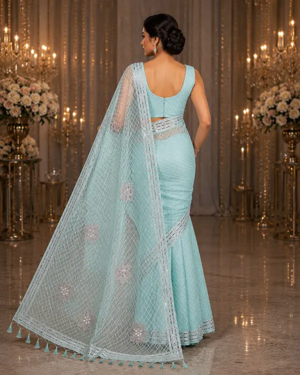 Mint_Aqua_Luxe_Designer_Net_Saree