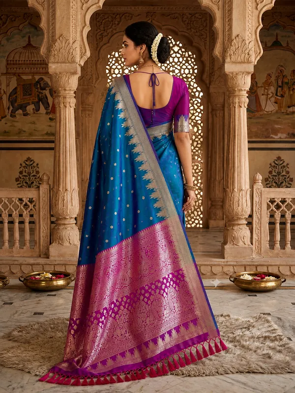 Blue_Woven_Silk_Banarasi_Zari_Border_Saree_For_Women
