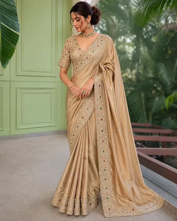 Beige_Satin_Silk_Sequin_Embellished_Border_Saree_For_Women