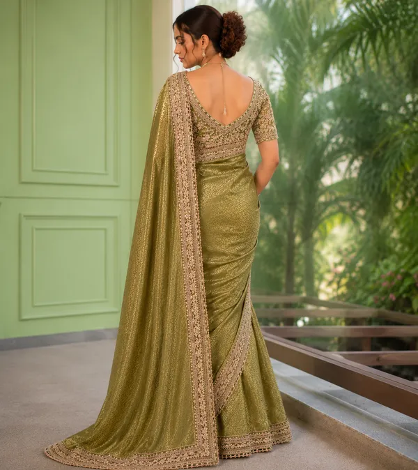 Olive_Green_Satin_Silk_Sequin_Embellished_Border_Saree_For_Women