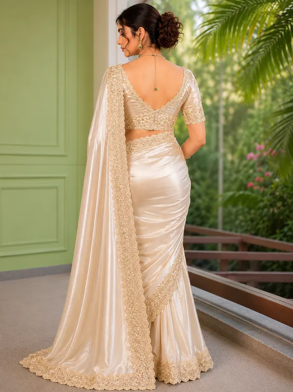 Cream_Satin_Silk_Gold_Embroidered_Border_Saree_For_Women