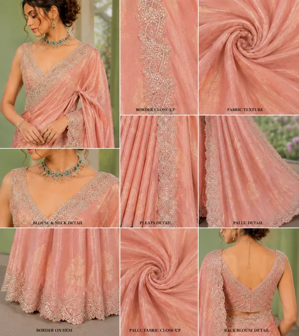 Peach_Tissue_Silk_Sequin_Embellished_Border_Saree_For_Women