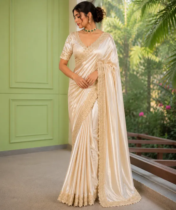 Cream_Satin_Silk_Gold_Embroidered_Border_Saree_For_Women
