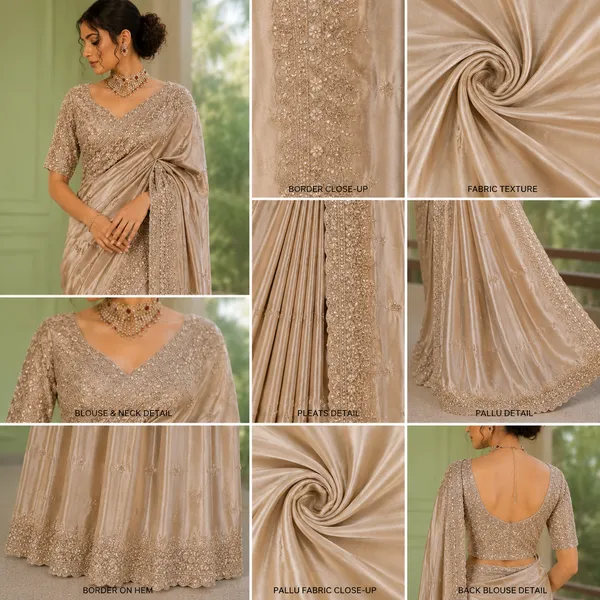 Champagne_Satin_Silk_Sequin_Embellished_Border_Saree_For_Women