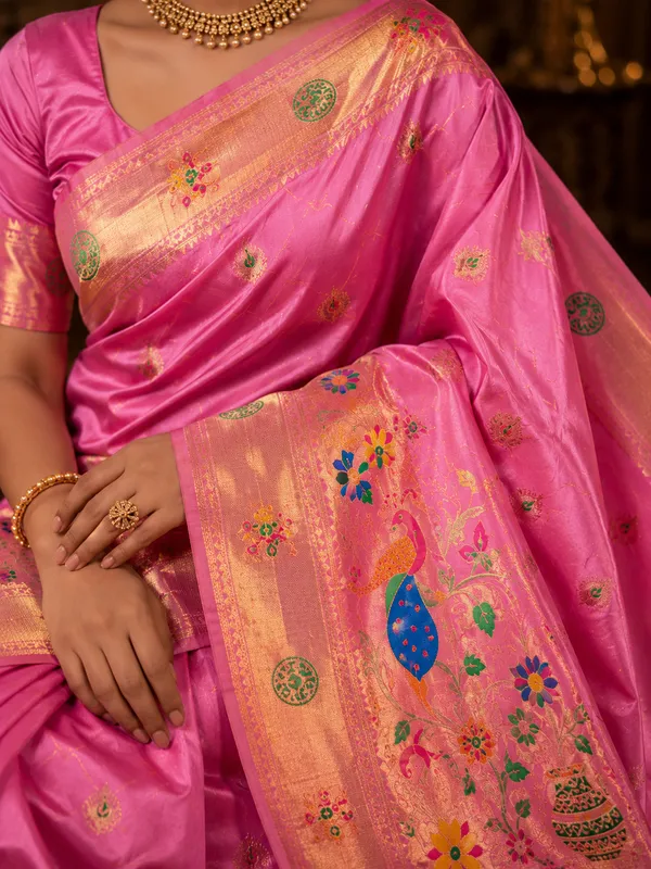 Pink_Woven_Silk_Paithani_Zari_Border_Saree_For_Women