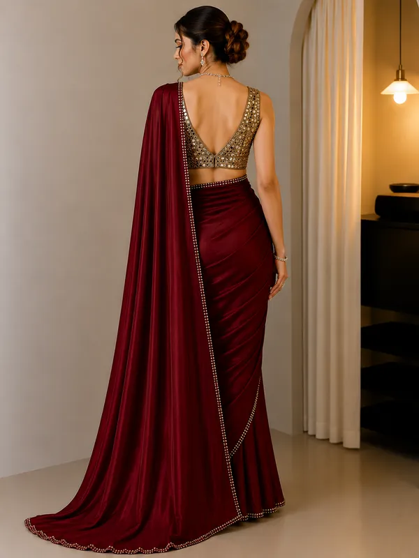 Maroon_Satin_Silk_Ready-To-Wear_Pearl_Border_Saree_For_Women