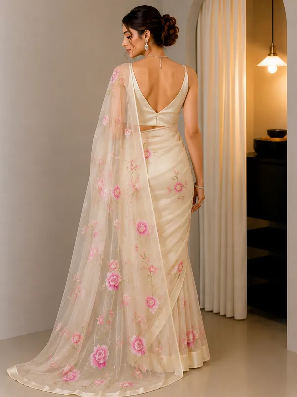 Cream_Organza_Floral_Embroidered_Saree_For_Women