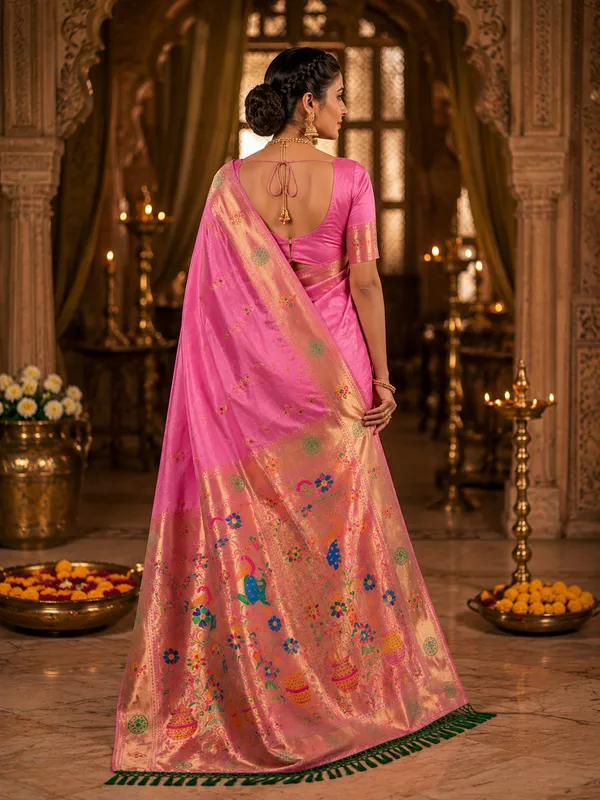 Pink_Woven_Silk_Paithani_Zari_Border_Saree_For_Women