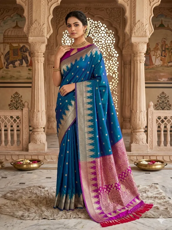 Blue_Woven_Silk_Banarasi_Zari_Border_Saree_For_Women