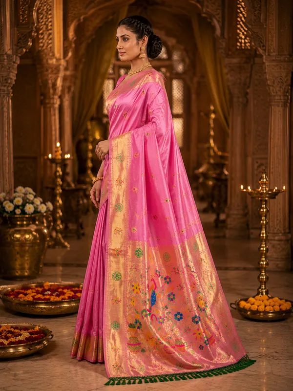 Pink_Woven_Silk_Paithani_Zari_Border_Saree_For_Women