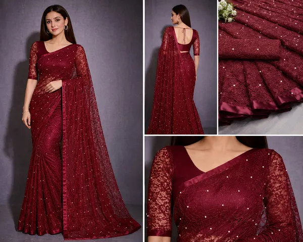 Wine_Maroon_Pearl_Embellished_Floral_Lace_Designer_Saree_with_Matching_Blouse_�_Party,_Wedding_&_Festive_Wear