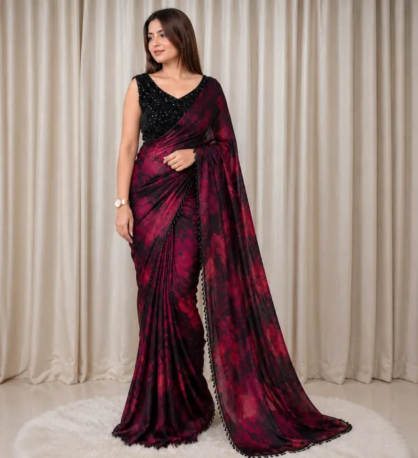 Black_&_Wine_Floral_Printed_Satin_Saree_with_Sequined_Blouse_�_Party,_Wedding_&_Festive_Wear