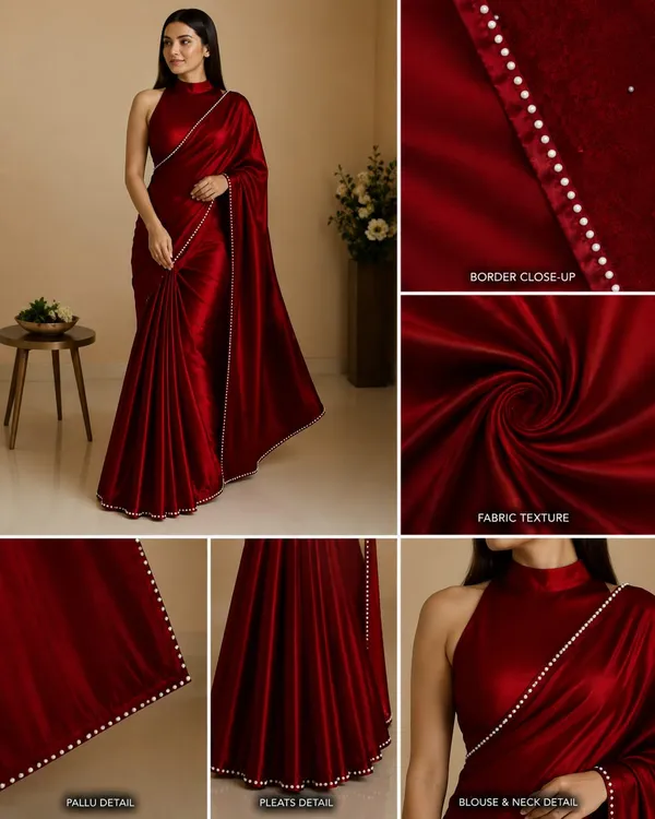 Ruby_Red_Satin_Pearl_Border_Designer_Saree_with_High_Neck_Blouse_�_Party,_Wedding_&_Festive_Wear