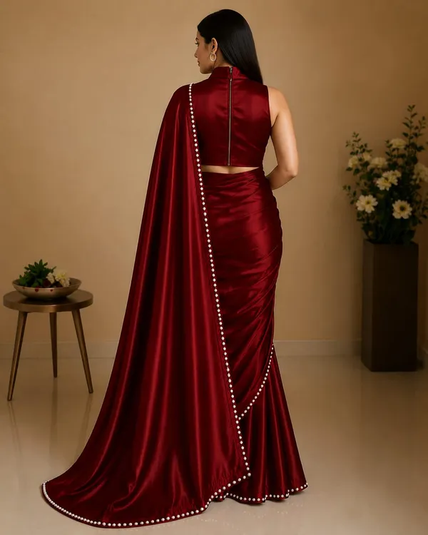 Ruby_Red_Satin_Pearl_Border_Designer_Saree_with_High_Neck_Blouse_�_Party,_Wedding_&_Festive_Wear