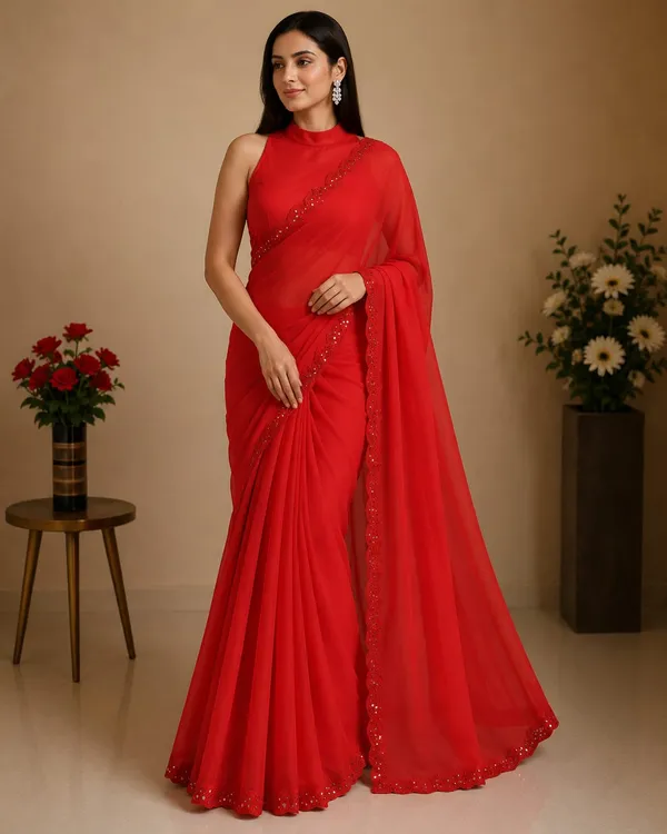 Scarlet_Red_Georgette_Designer_Saree_with_Embellished_Border_&_High_Neck_Blouse_�_Party,_Wedding_&_Festive_Wear
