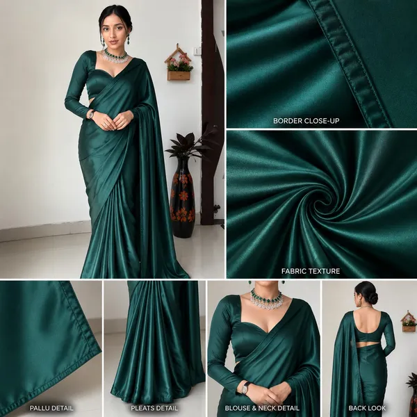 Emerald_Green_Satin_Silk_Saree_�_Plain_Glossy_Party_Wear_Designer_Saree