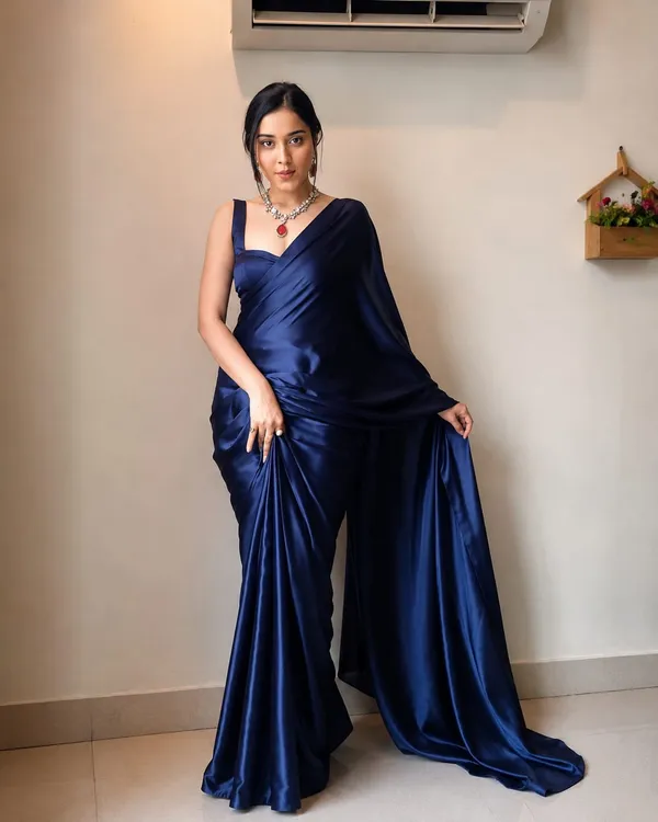 Royal_Navy_Blue_Satin_Silk_Saree_�_Plain_Glossy_Party_Wear_Designer_Saree