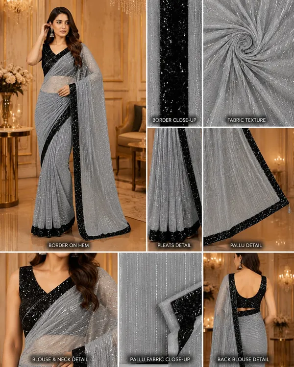 Silver_Grey_Shimmer_Designer_Saree_with_Black_Sequins_Embellished_Border_&_Matching_Blouse_�_Party,_Wedding_&_Festive_Wear