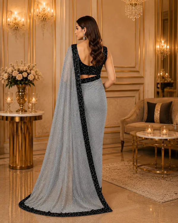 Silver_Grey_Shimmer_Designer_Saree_with_Black_Sequins_Embellished_Border_&_Matching_Blouse_�_Party,_Wedding_&_Festive_Wear
