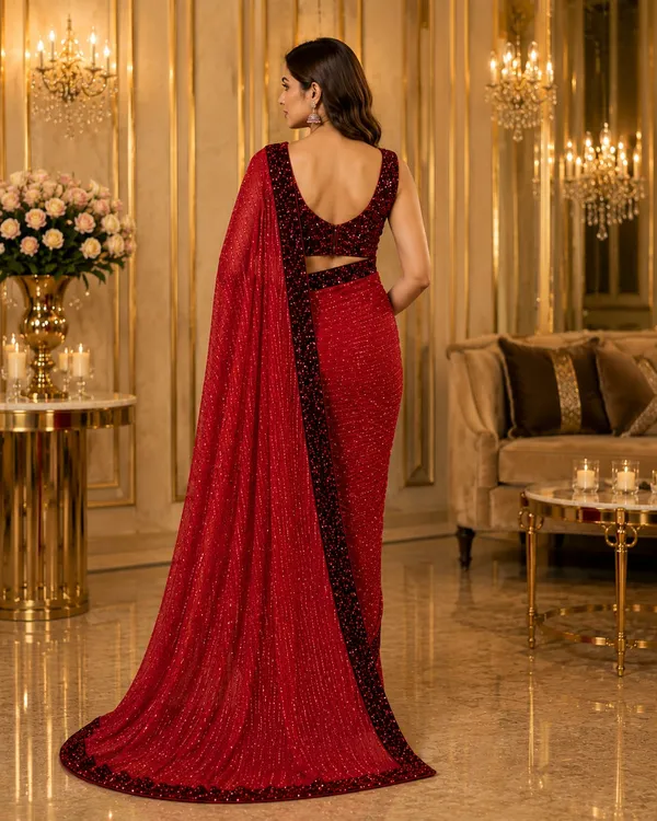Ruby_Red_Shimmer_Designer_Saree_with_Black_Sequins_Embellished_Border_&_Matching_Blouse_�_Party,_Wedding_&_Festive_Wear