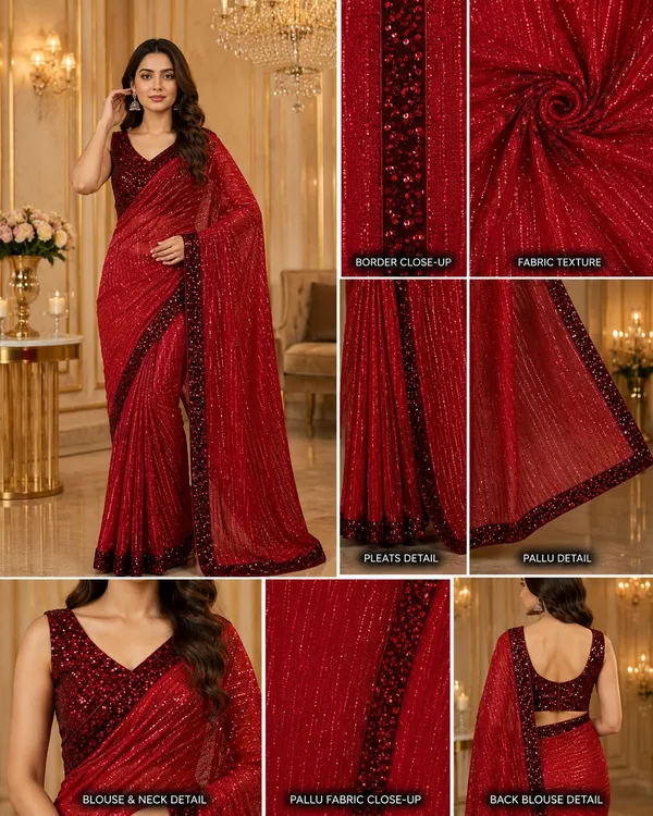Ruby_Red_Shimmer_Designer_Saree_with_Black_Sequins_Embellished_Border_&_Matching_Blouse_�_Party,_Wedding_&_Festive_Wear