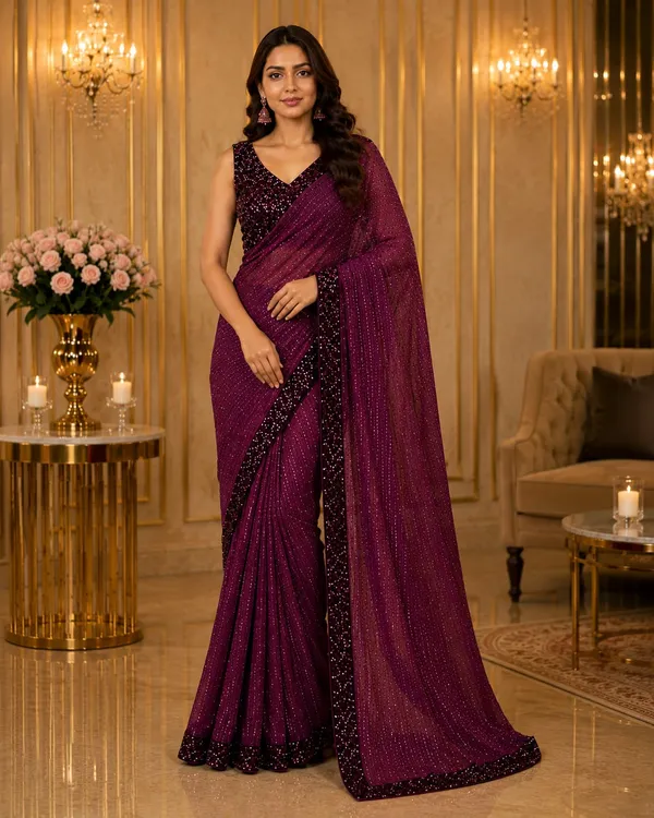 Plum_Purple_Shimmer_Designer_Saree_with_Wine_Sequins_Embellished_Border_&_Matching_Blouse_�_Party,_Wedding_&_Festive_Wear