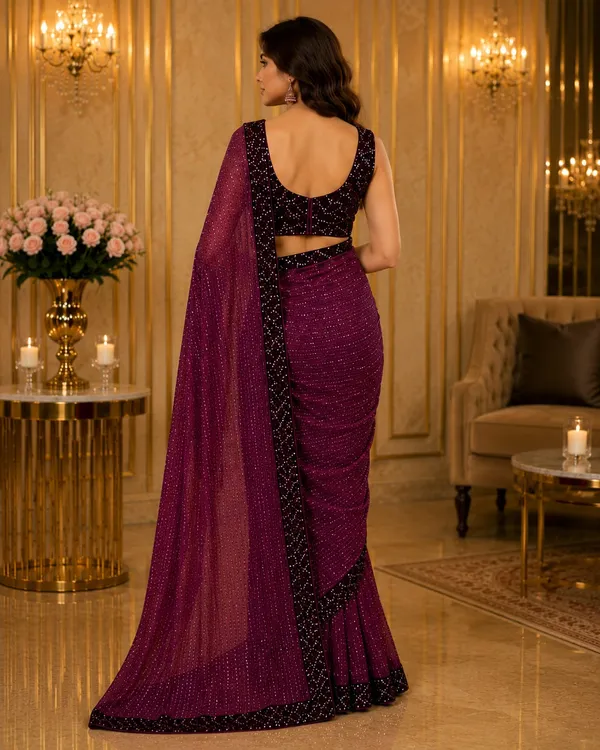 Plum_Purple_Shimmer_Designer_Saree_with_Wine_Sequins_Embellished_Border_&_Matching_Blouse_�_Party,_Wedding_&_Festive_Wear
