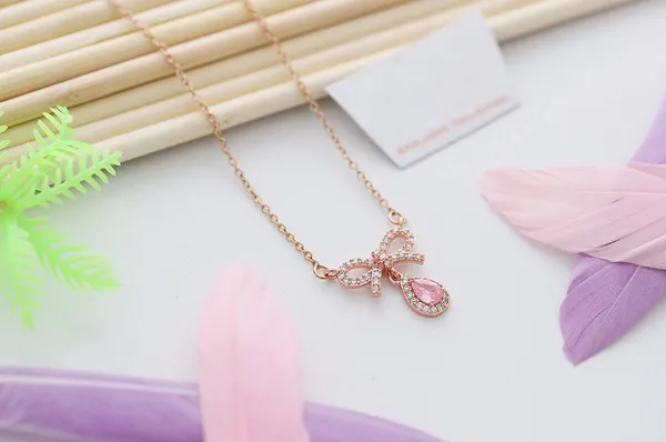 Pink_Bow_Necklace_Water_Proof_Anti_Tarnish_Jewelry