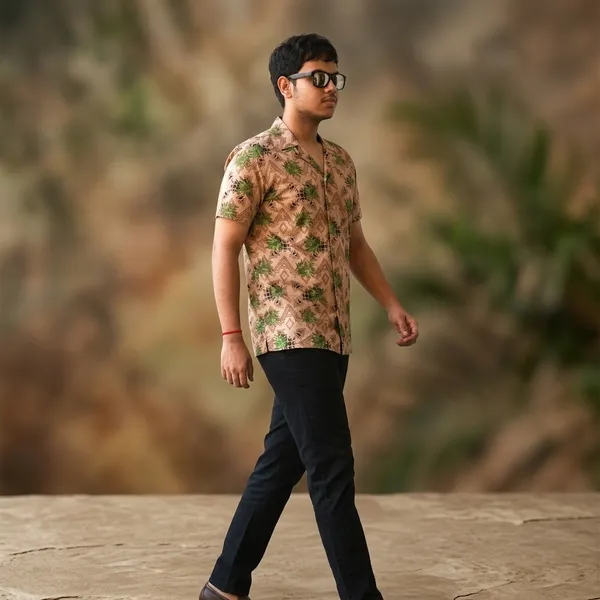 Mens_Semi_Formal_Half_Shirt_Peach_And_Green