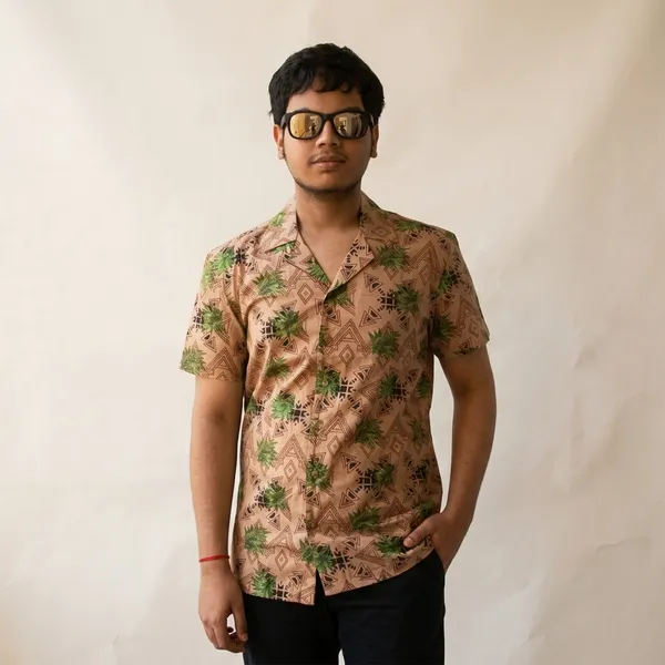Mens_Semi_Formal_Half_Shirt_Peach_And_Green