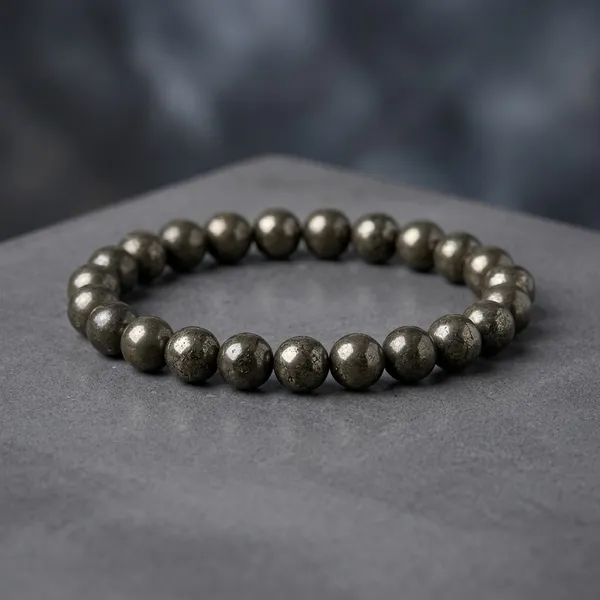 Black_Pyrite_Stone_Wood_Wire_Bracelet_For_Fashion_Healing