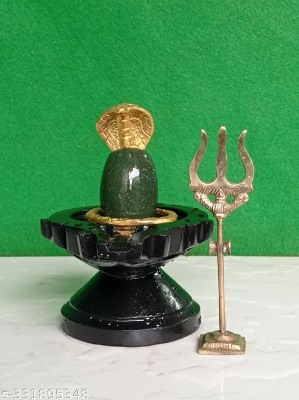 100_Natural_Origanal_Narmada_Stone_Bana_Lingam_Narmadeshwar_3_Inch_Shivling_And_6_Inch_Black_Damru_Jaladhari_With_Nag_Snack_Trishul_For_For_Worship_At_Home_Lord_Mahadeva_Shivsankar_Size_3_X_6