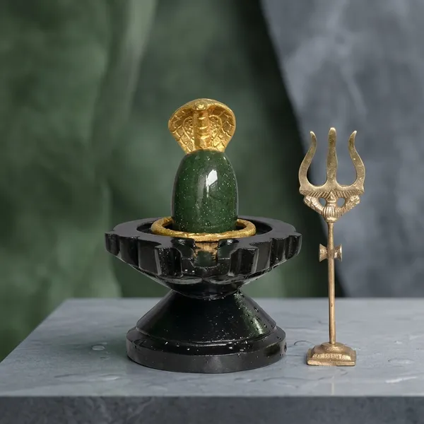 100_Natural_Origanal_Narmada_Stone_Bana_Lingam_Narmadeshwar_3_Inch_Shivling_And_6_Inch_Black_Damru_Jaladhari_With_Nag_Snack_Trishul_For_For_Worship_At_Home_Lord_Mahadeva_Shivsankar_Size_3_X_6